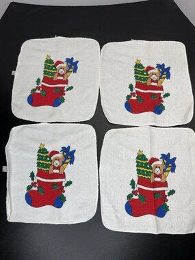 Lot Of 4 Vintage Cannon Stockings Toys Teddy Bear Dish Wash Cloth Christmas